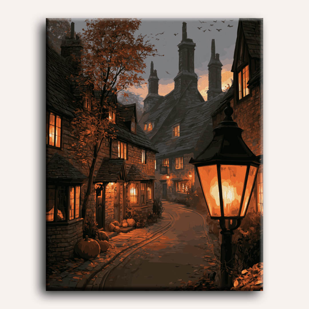 Village éclairé aux lanternes | Peinture à numéros