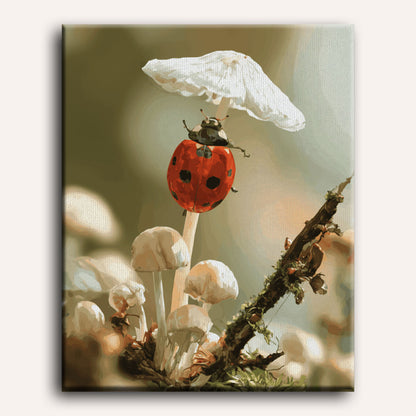 Coccinelle sur le champignon | Peinture à numéros