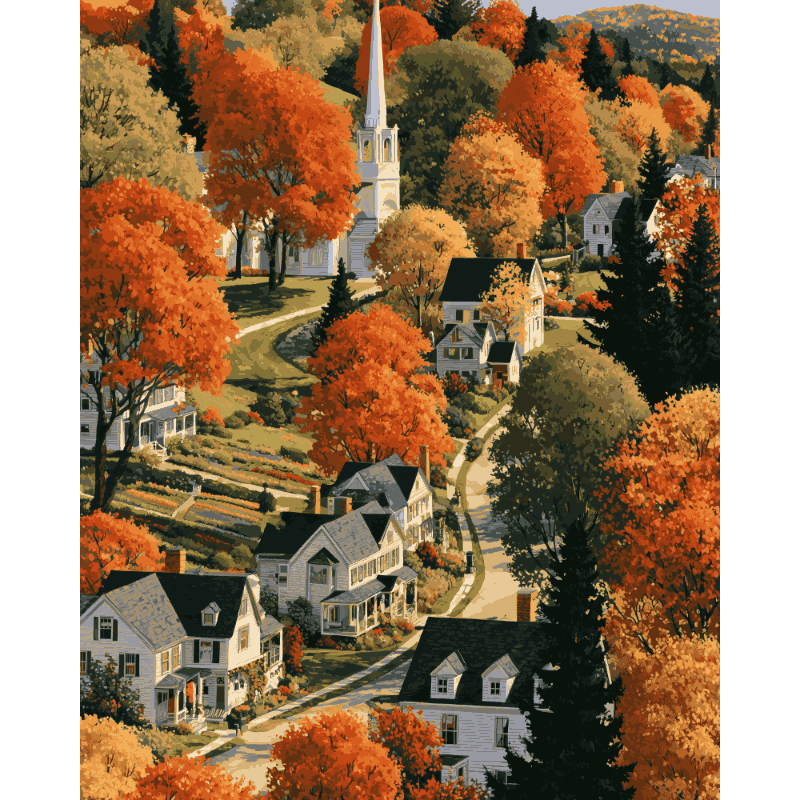 New England Autumn Town | Paint by Number