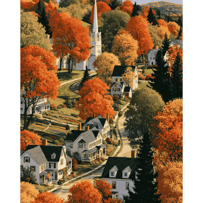 New England Autumn Town | Paint by Number