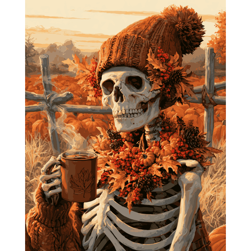 Skeleton's Autumn Coffee | Paint by Number