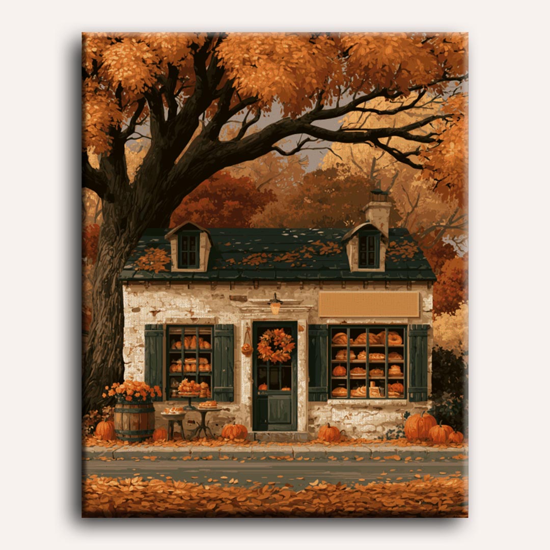 Boulangerie de campagne en automne | Peinture à numéros