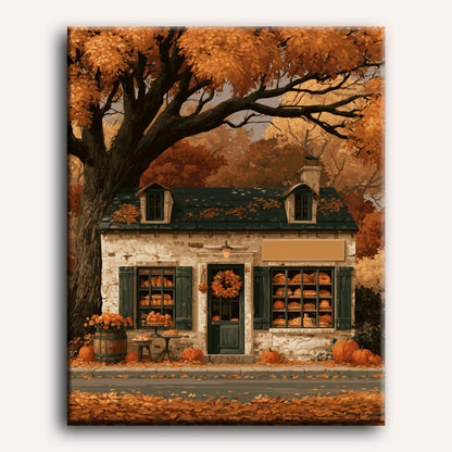 Boulangerie de campagne en automne | Peinture à numéros