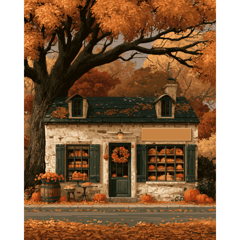 Autumn Bakery Cottage | Paint by Number - Paint by numbers