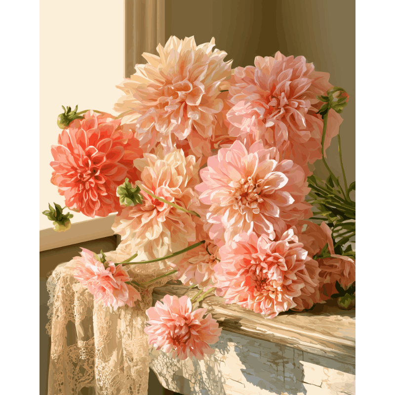 Blush Dahlia Bouquet | Paint by Number - Paint by numbers