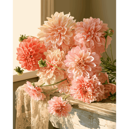 Blush Dahlia Bouquet | Paint by Number - Paint by numbers
