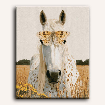 Portrait de cheval aux papillons | Peinture à numéros