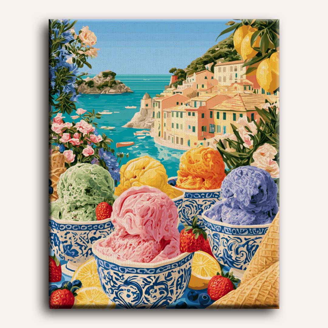 Coupes de gelato en bord de mer | Peinture à numéros
