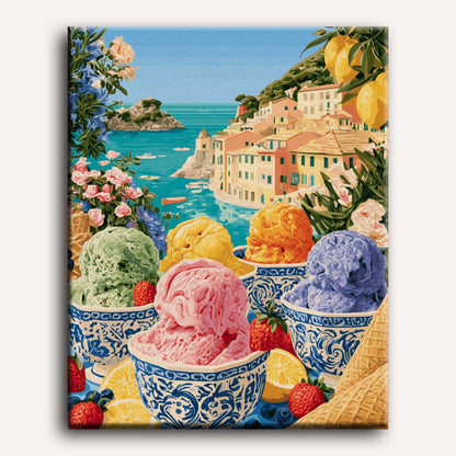 Coupes de gelato en bord de mer | Peinture à numéros