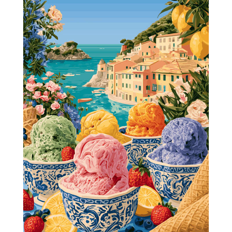 Coastal Gelato Bowls | Paint by Number - Paint by numbers