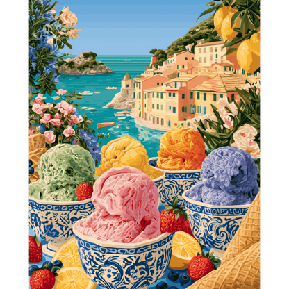 Coastal Gelato Bowls | Paint by Number - Paint by numbers