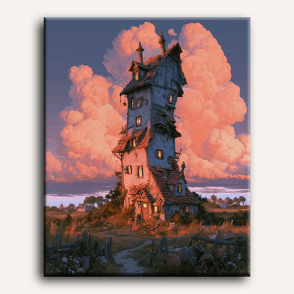 Maison à la tour penchée | Peinture à numéros