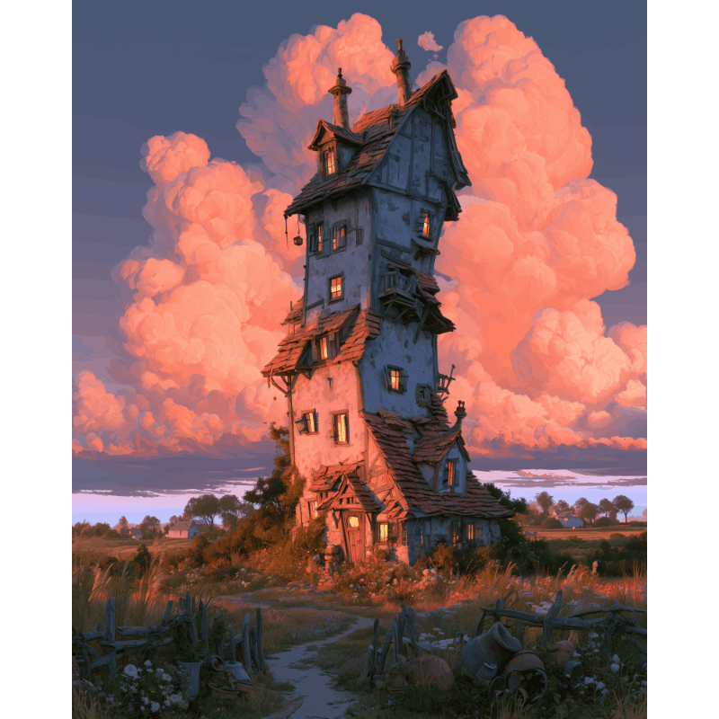 Crooked Tower House | Paint by Number - Paint by numbers