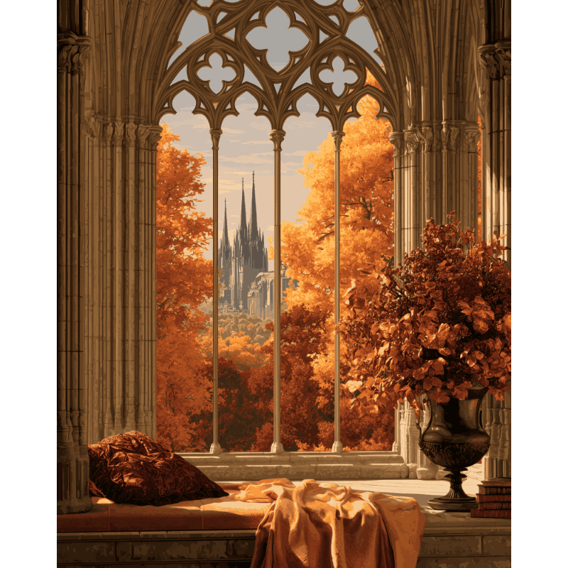 Gothic Autumn Window | Paint by Number - Paint by numbers