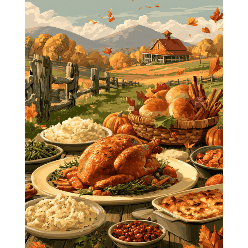 Harvest Feast Table | Paint by Number - Paint by numbers
