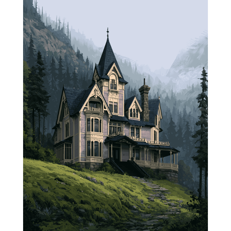 Misty Mountain Manor | Paint by Number - Paint by numbers