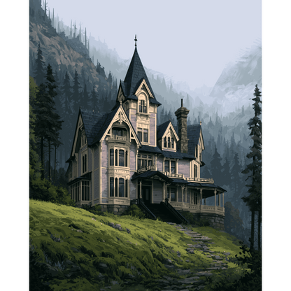 Misty Mountain Manor | Paint by Number - Paint by numbers