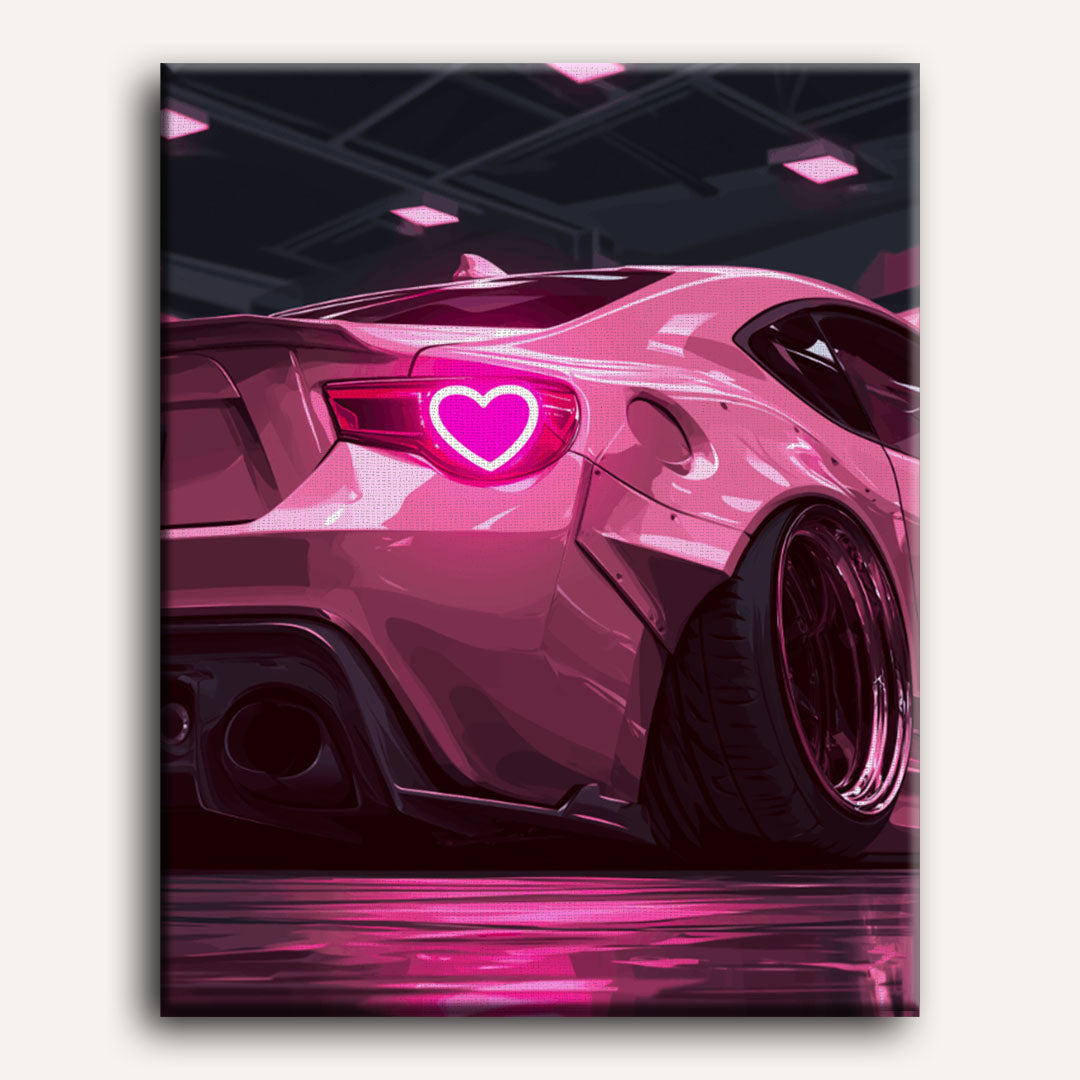 Voiture au cœur néon | Peinture à numéros