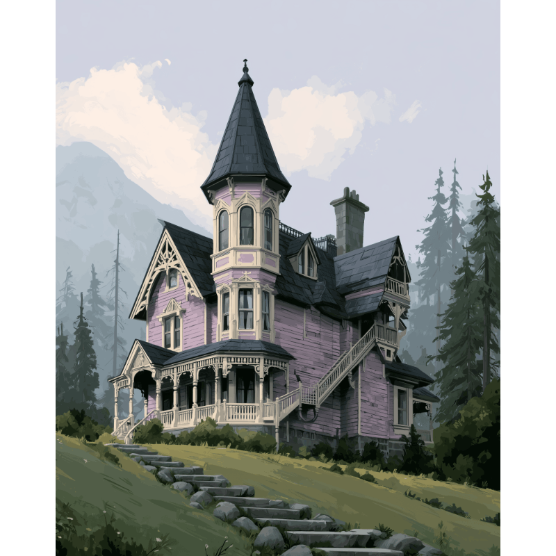 Purple Victorian Manor | Paint by Number - Paint by numbers