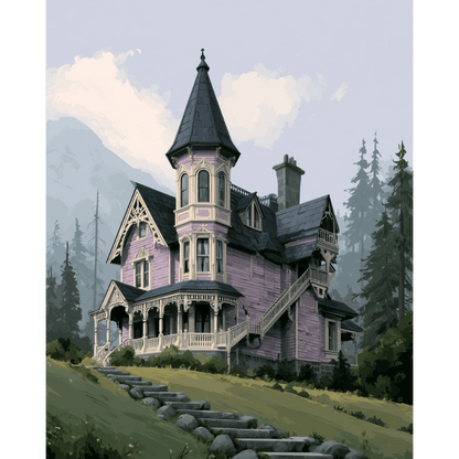Purple Victorian Manor | Paint by Number - Paint by numbers