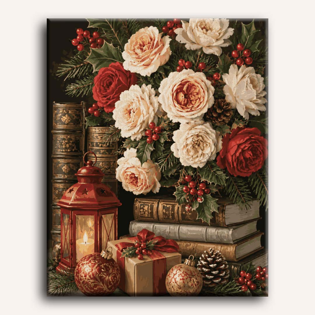Roses et vieux livres | Peinture à numéros