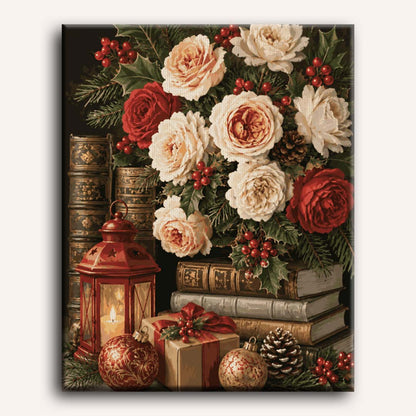 Roses et vieux livres | Peinture à numéros