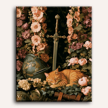 Sleeping Cat & Sword | Paint by Number