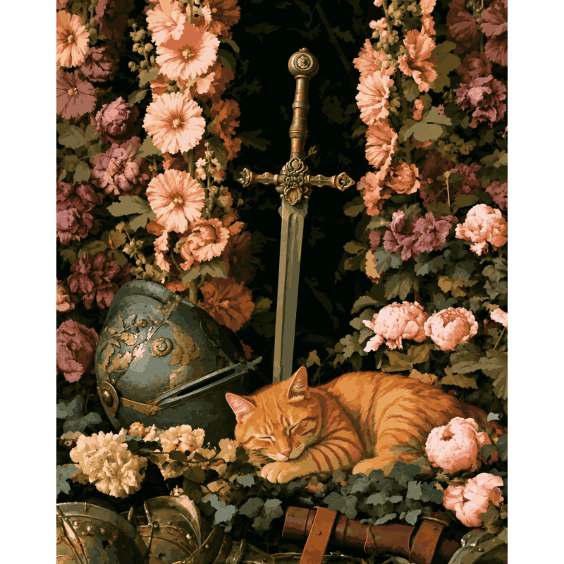 Sleeping Cat & Sword | Paint by Number - Paint by numbers