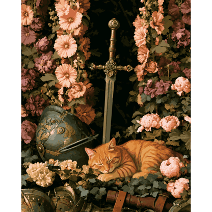 Sleeping Cat & Sword | Paint by Number - Paint by numbers