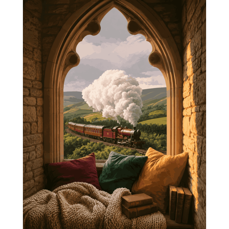Train Through the Window | Paint by Number - Paint by numbers