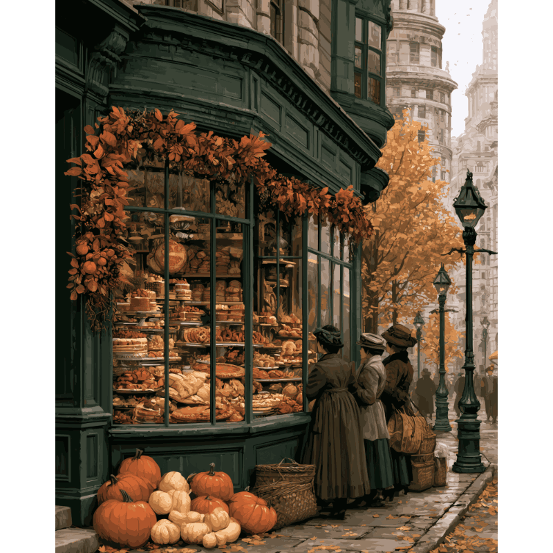 Vintage Bakery Street | Paint by Number - Paint by numbers