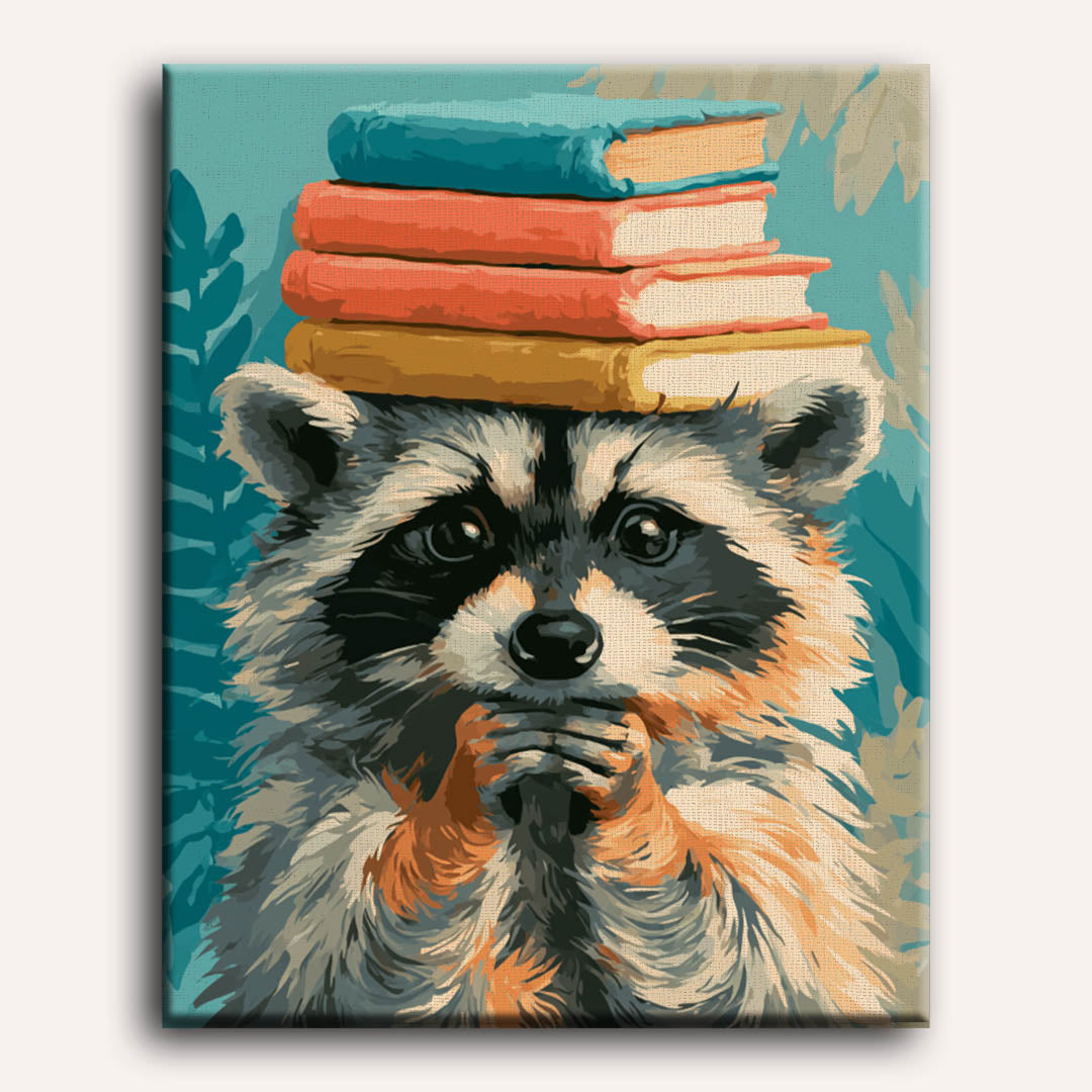 La pile de lecture du raton laveur | Peinture à numéros