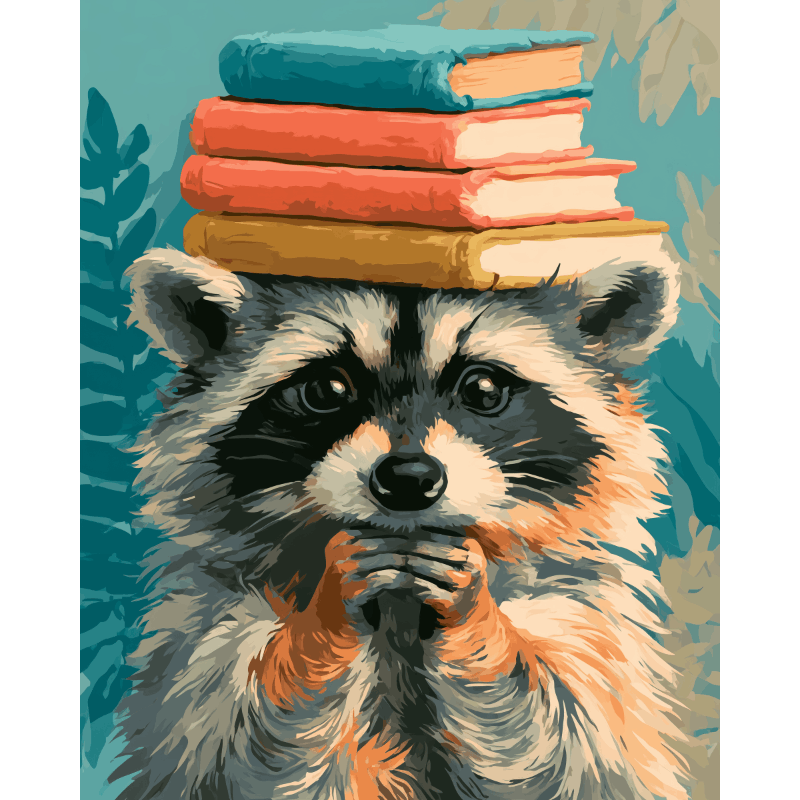 Raccoon's Reading Pile | Paint by Number - Paint by numbers
