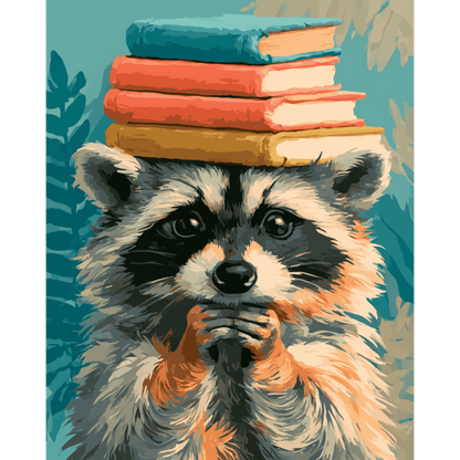 Raccoon's Reading Pile | Paint by Number - Paint by numbers