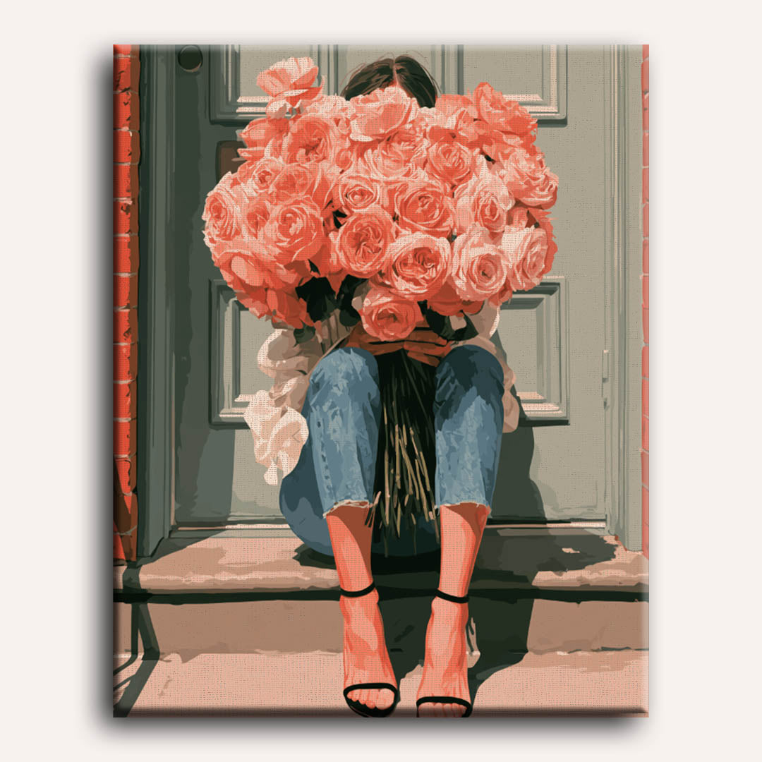 Des roses sur le pas de la porte | Peinture à numéros