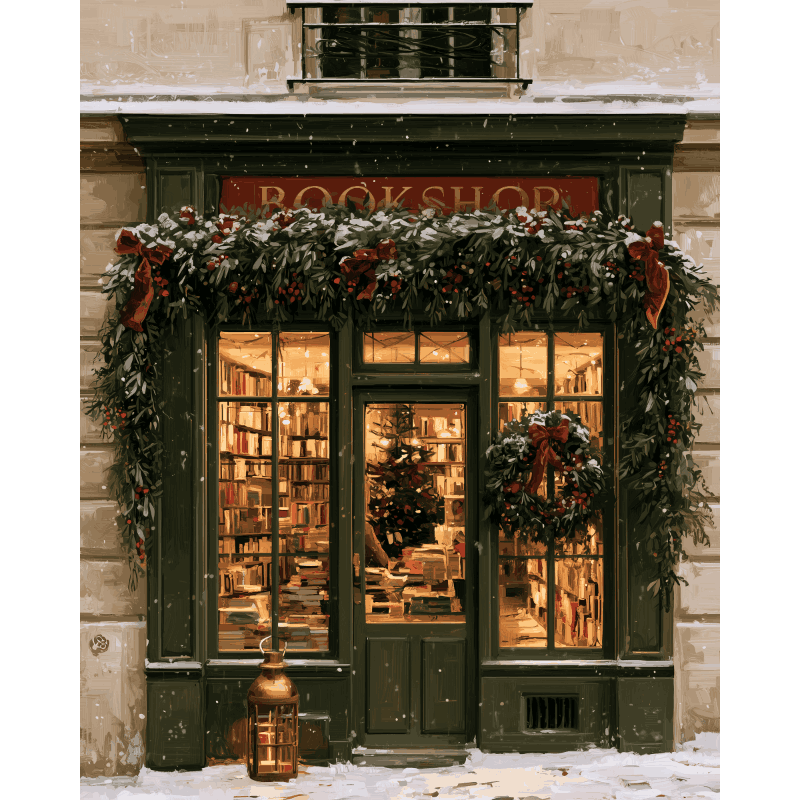 Bookshop in the Snow | Paint by Number - Paint by numbers