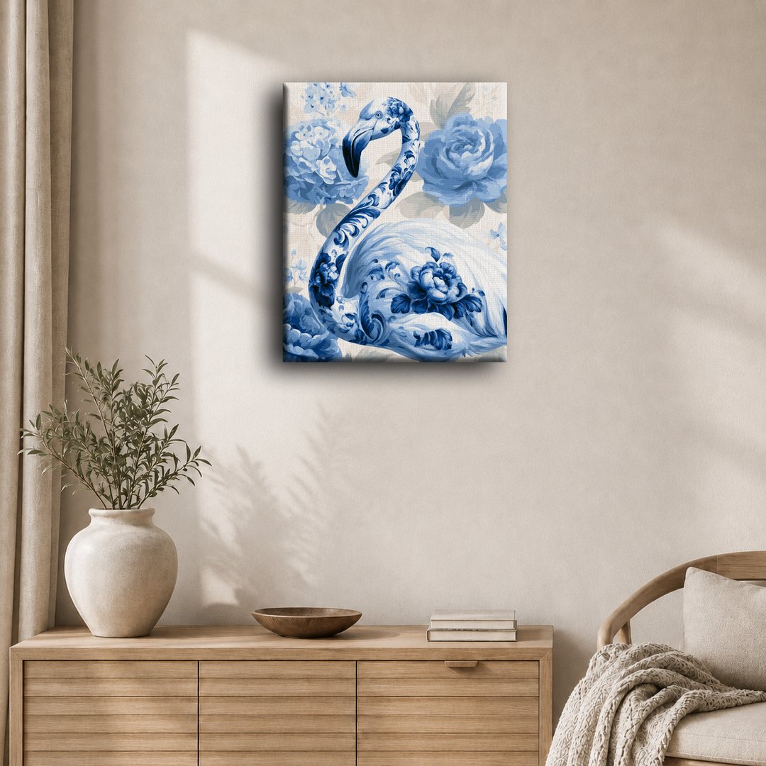Flamant en porcelaine et hortensia | Peinture à numéros