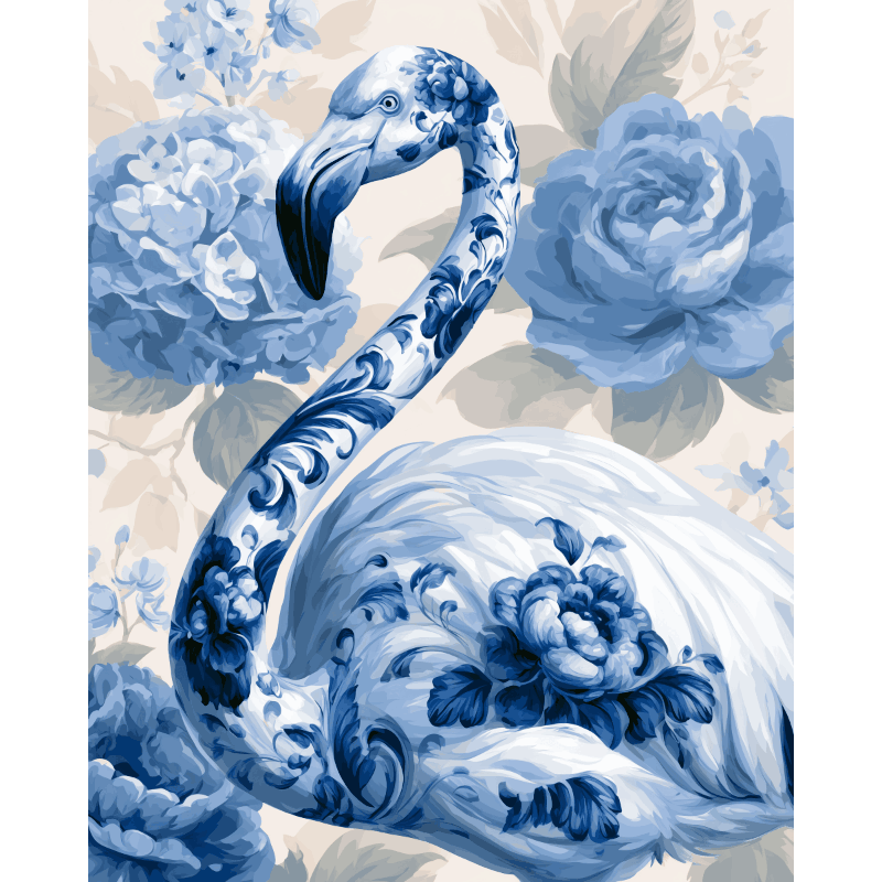 Porcelain Flamingo & Hydrangea | Paint by Number - Paint by numbers