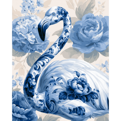Porcelain Flamingo & Hydrangea | Paint by Number - Paint by numbers