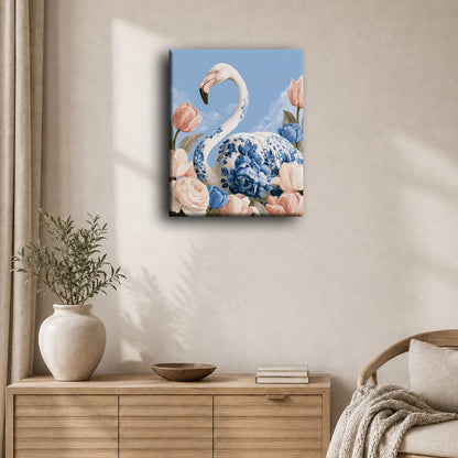 Flamant parmi les tulipes | Peinture à numéros