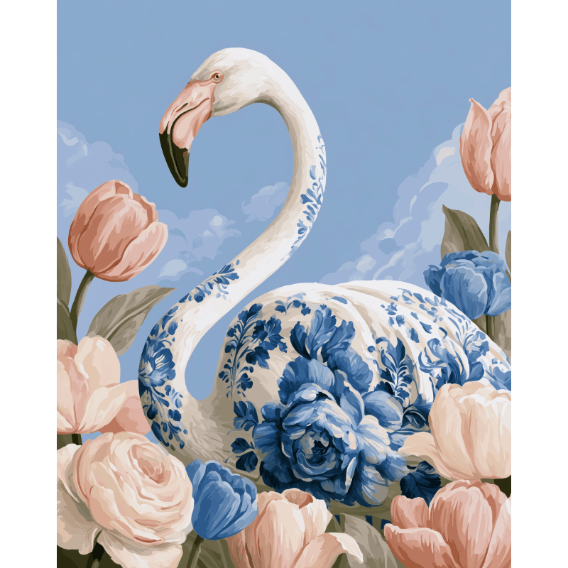 Flamingo Among Tulips | Paint by Number - Paint by numbers