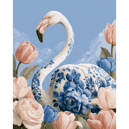 Flamingo Among Tulips | Paint by Number - Paint by numbers