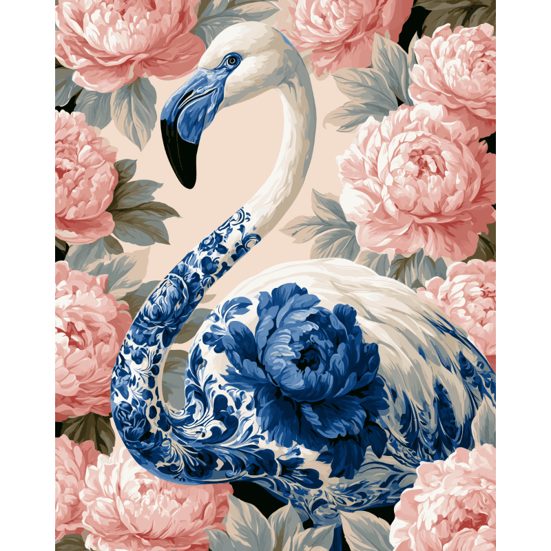 Flamingo & Peonies | Paint by Number - Paint by numbers