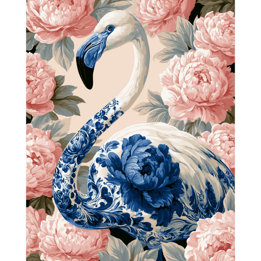 Flamingo & Peonies | Paint by Number - Paint by numbers