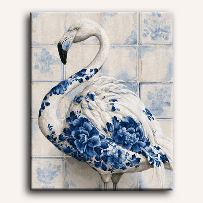 Flamingo on Delft Tile | Paint by Number