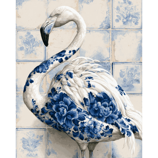 Flamingo on Delft Tile | Paint by Number - Paint by numbers
