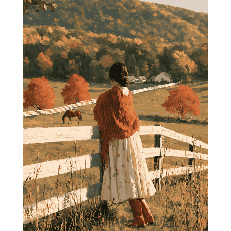 Autumn Fence Line | Paint by Number - Paint by numbers