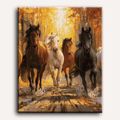 Chevaux sauvages en automne | Peinture à numéros