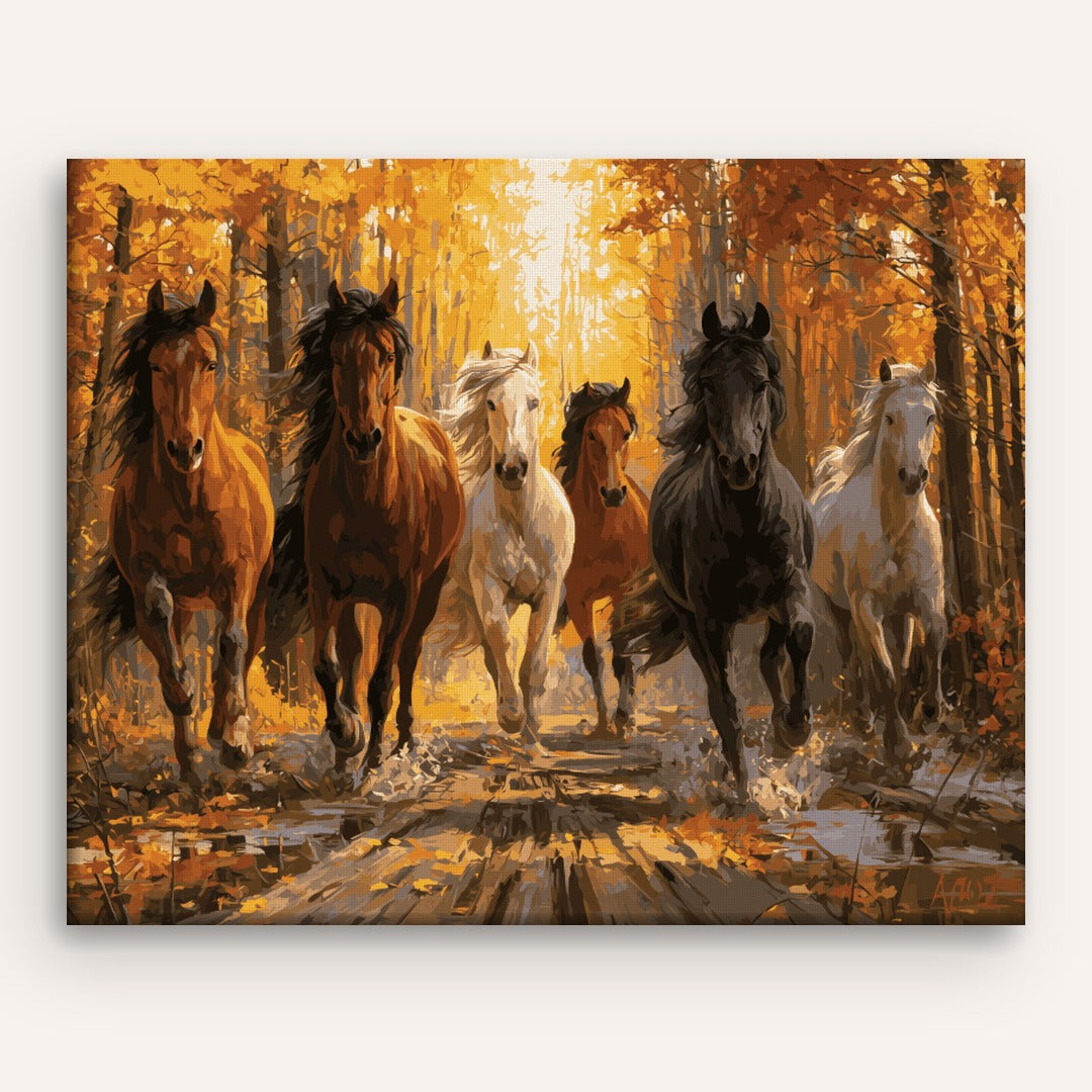 Chevaux sauvages en automne | Peinture à numéros