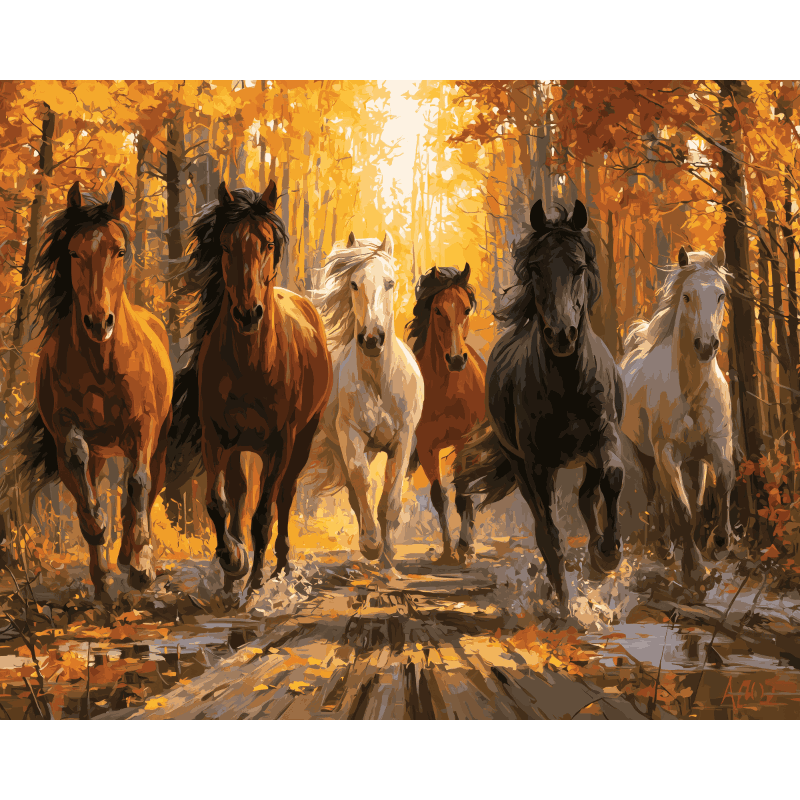 Wild Horses in Autumn | Paint by Number - Paint by numbers
